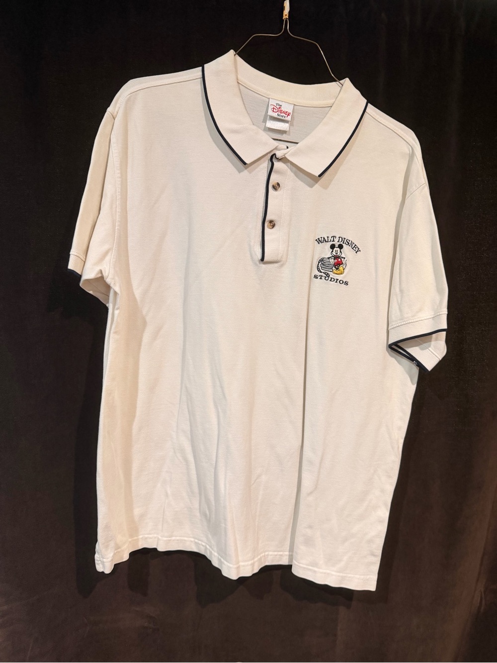 Disney Men's Cream Polo with Mickey Embroidery and Black Trim